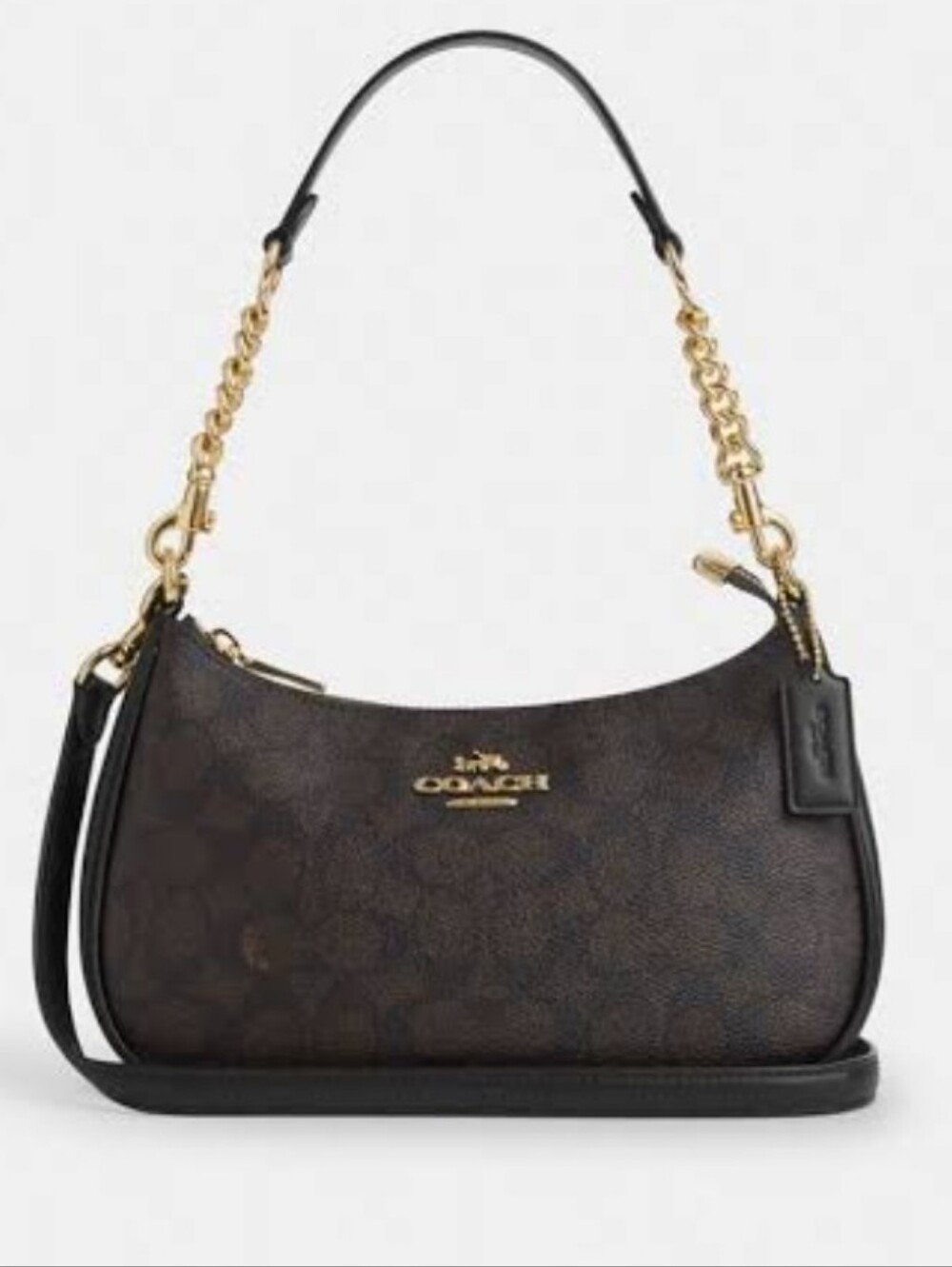 Coach Brown Signature Canvas Shoulder Bag with Gold Hardware